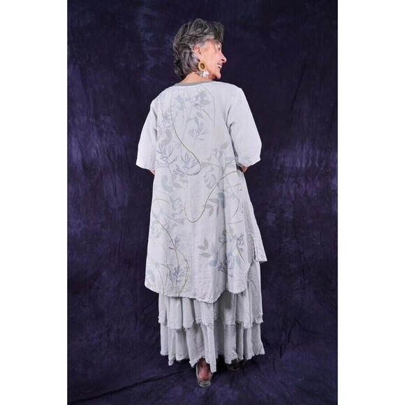 Blue Fish Size 1 Linen tie Front Tunic 5306 Contrast Cardi Dew-P Hand Printed - Picture 2 of 16